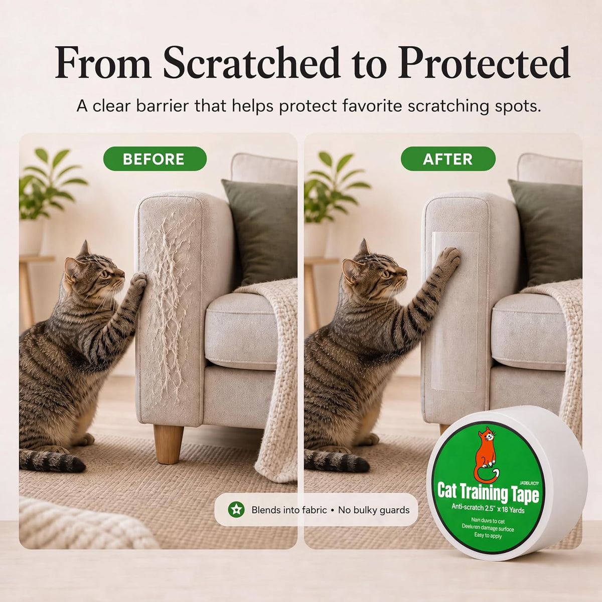 Anti-Scratch Tape for Furniture, Stop Cats from Scratching Couch - 2.5" x 16Y Cat Scratch Tape - image 3