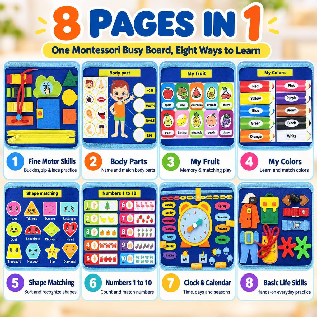 Urban Toys Montessori busy book with felt pages, zippers and buckles - view 6