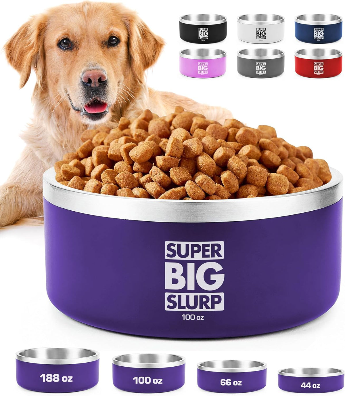 Tuff Pupper 100 oz Heavy Duty Insulated Stainless Steel Dog Bowl - 100oz / Royal Purple