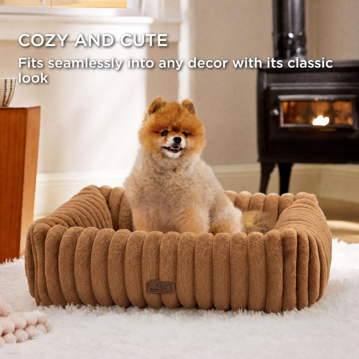 Bedsure ComfyFleece Cute Dog Bed for Small Medium Dogs Washable - S(20" x19" x6") / Camel Brown - image 3