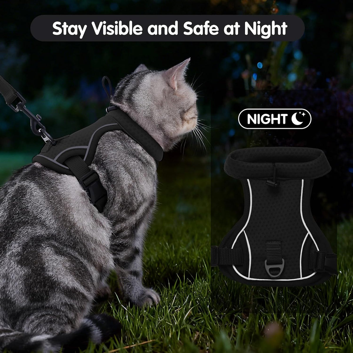Dotoner Escape Proof Cat Harness and Leash Set Adjustable Soft Mesh - Black / Medium - image 4