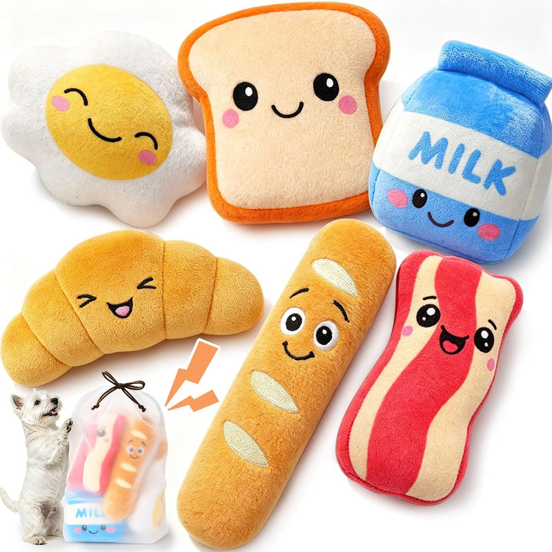 KIPRITII Breakfast Squeaky Dog Toys for Small Dogs with Storage Bag – Essentials for Dogs