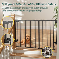 Cumbor 29.2-43" No Bottom Bar Baby Gate for Stairs, 2-in-1 Hardware Mounted Dog Gate Indoor, Wide Pet Gates for Doorway with Large Walk Thru Door, Child-Proof Gate for Top & Bottom of Stairs(Black)