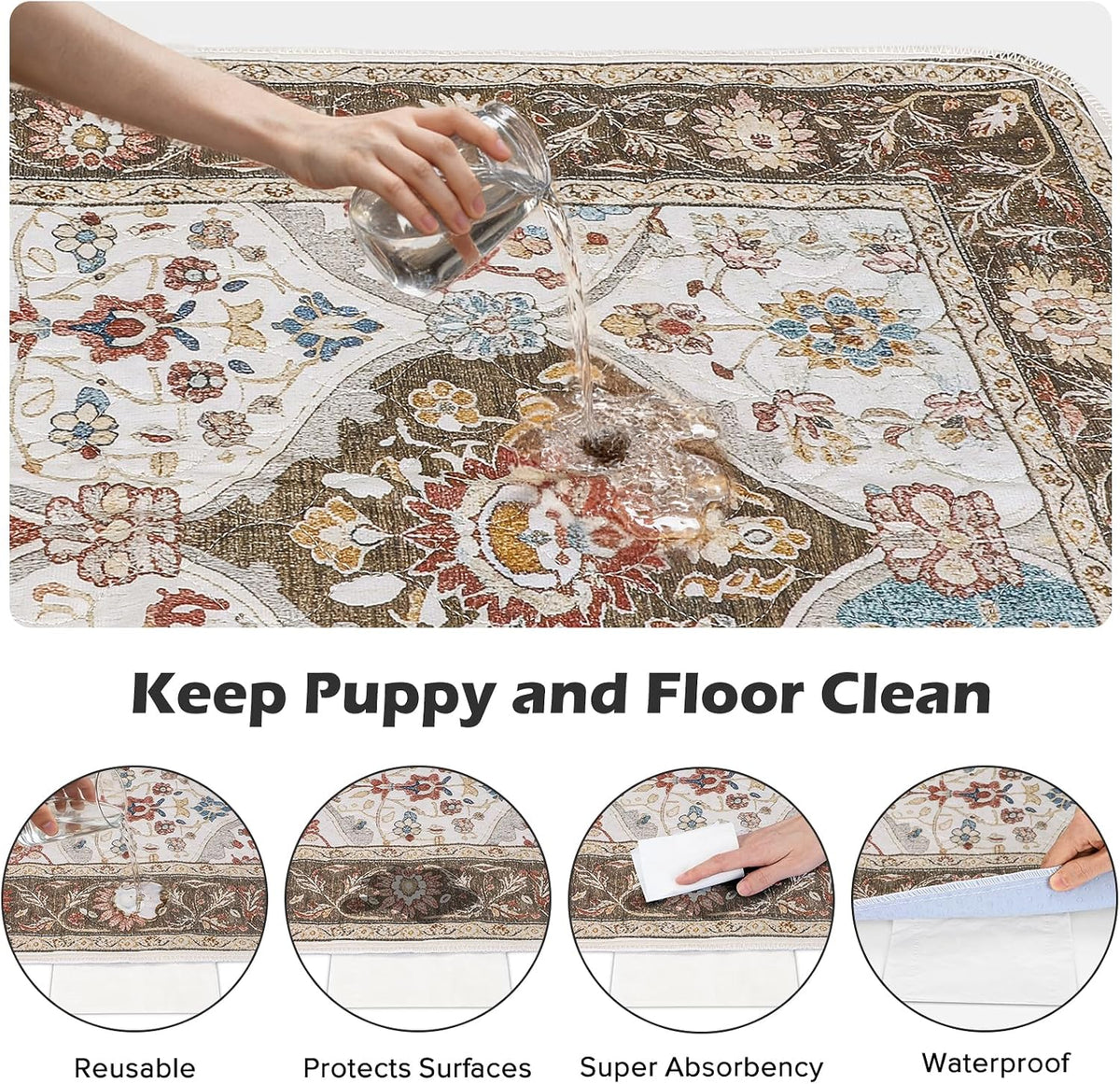 Washable Pee Pads for Dogs 72"x72" Reusable Dog Pads Extra Large - Brown / 48x48 Inch (Pack of 2) - image 4