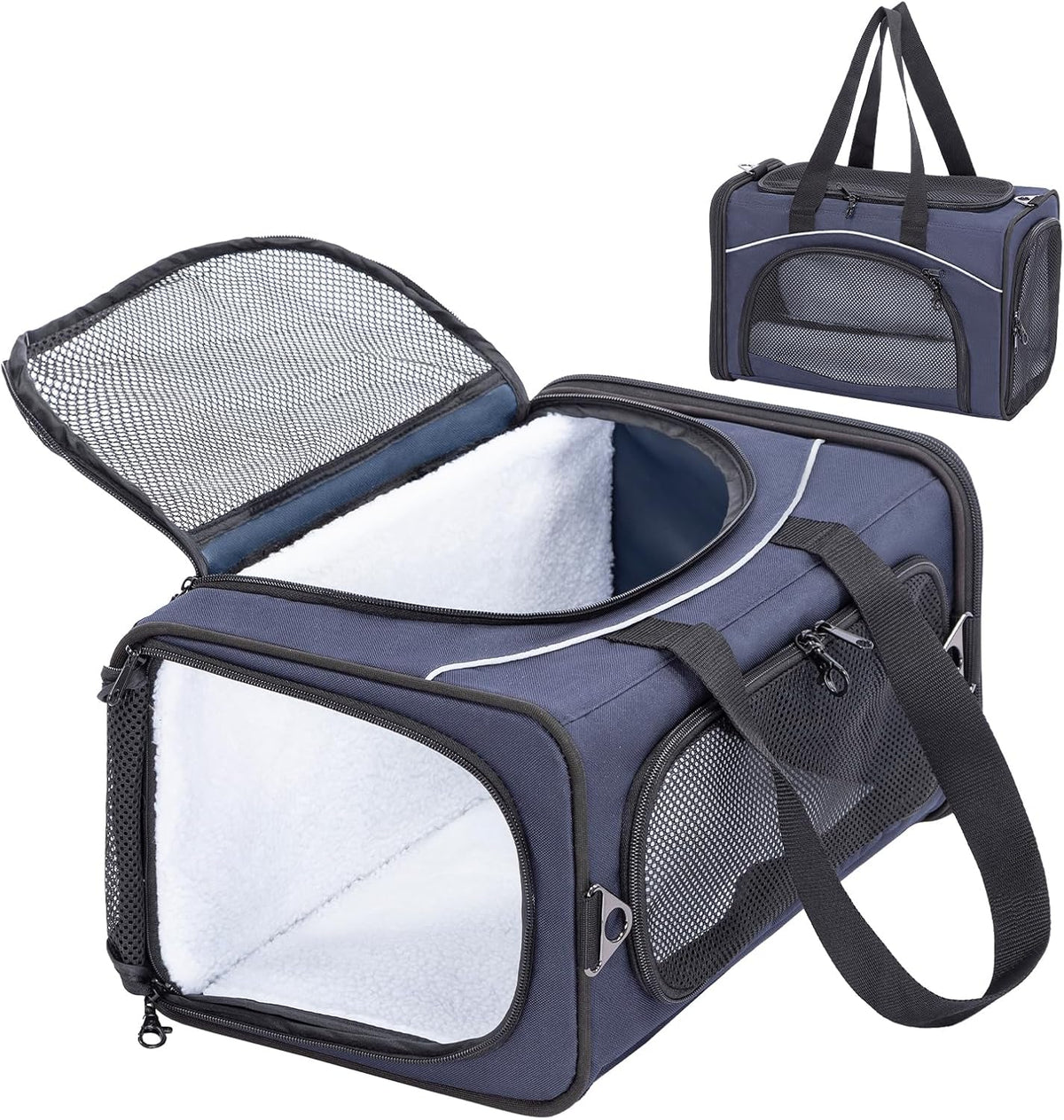 Petsfit Airline Cat Carrier for Small Cats, Two-Way Placement - Navy / 16.5"L x 8.6"W x 11.0"H