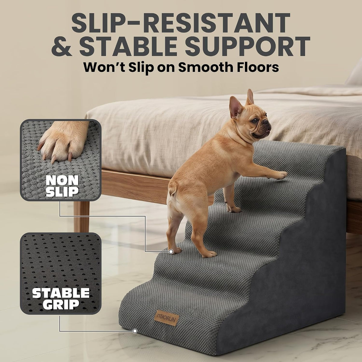 Miorun Dog Stairs for High Beds - Light Grey / 5.0 / Stairs 24.5"H - image 3