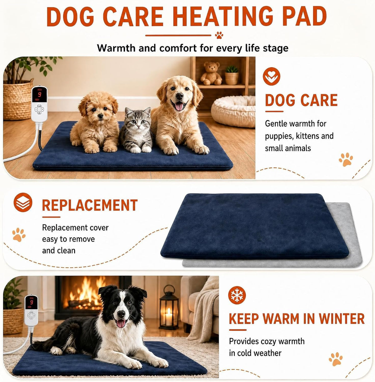 Dog Heating Pad Outdoor, 28*18in with Adjustable 9 Temp Setting & Timer – Essentials for Dogs - 28"*18" - image 3