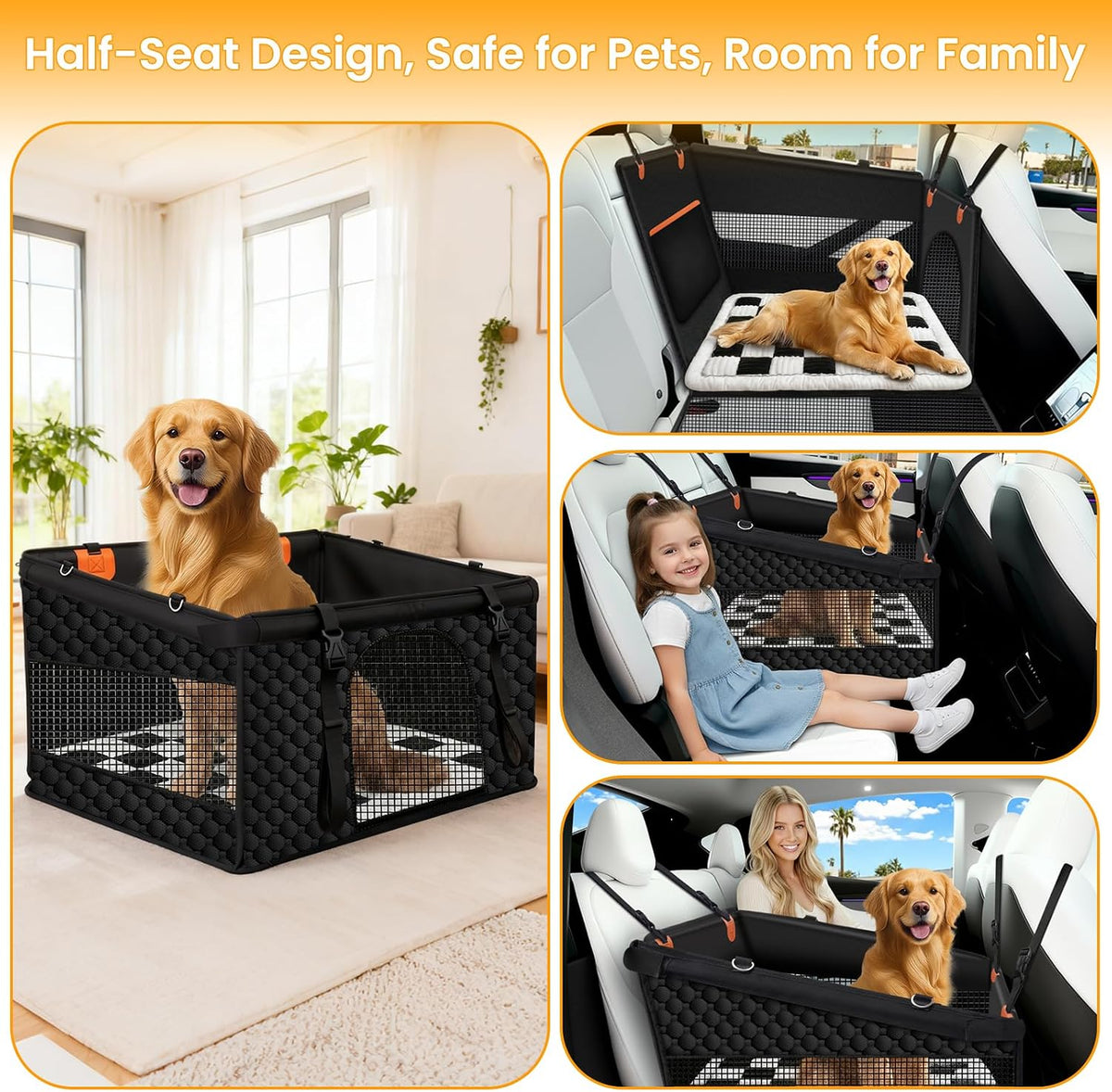Large Dog Car Seat Half Back Seat Extender with Hard Bottom – Essentials for Dogs - Checkered / Large - image 4