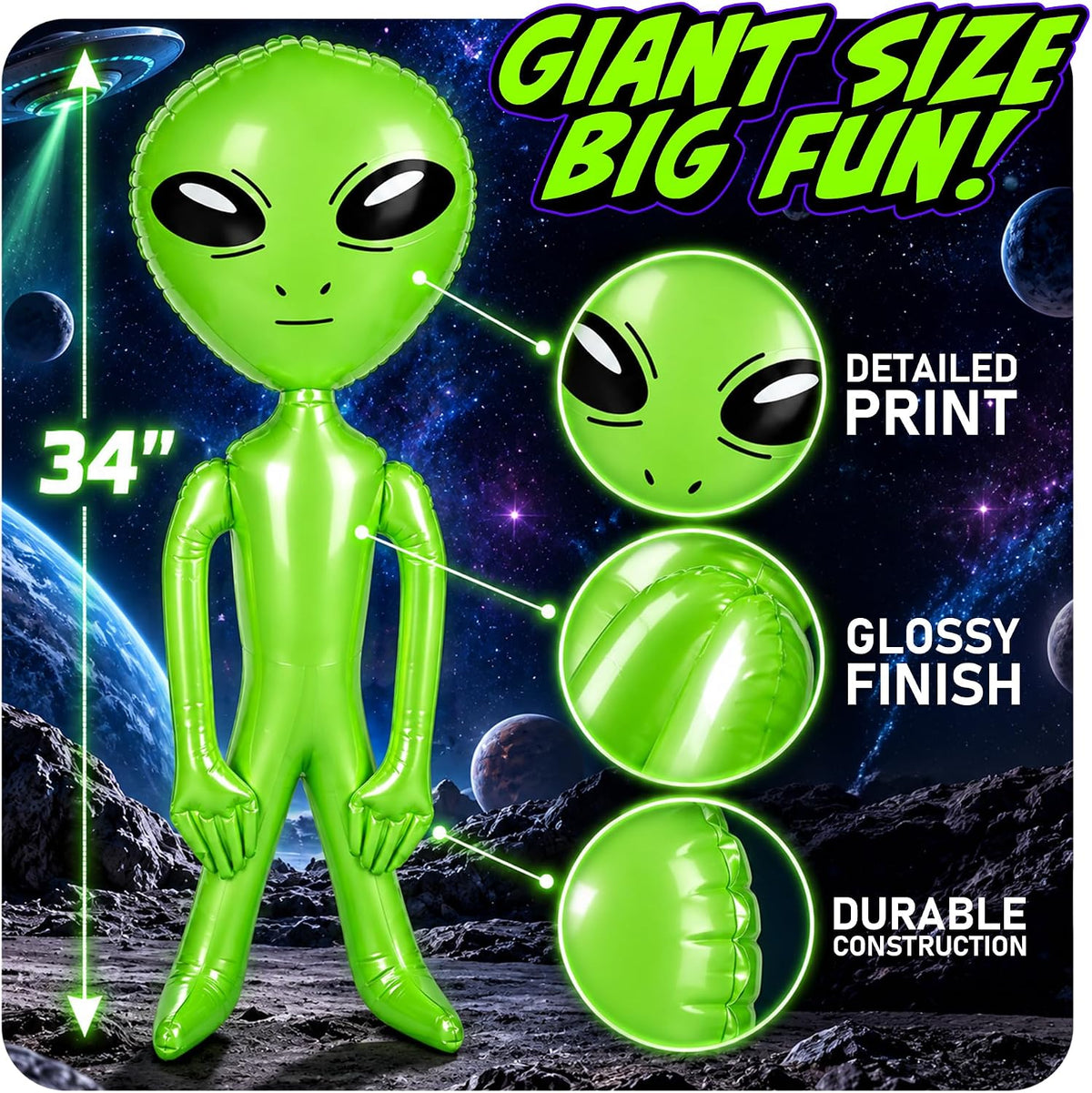 ArtCreativity set of two 34 inch green inflatable alien toys for parties and pools - view 3