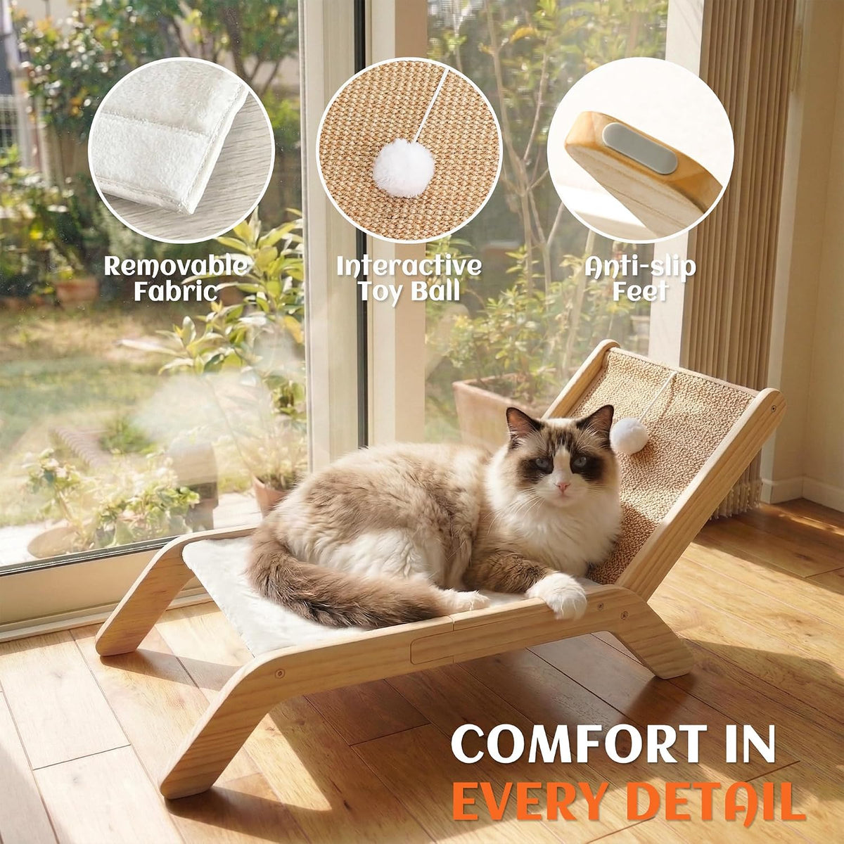 PETKARAY Beach Chair Cat Hammock - White Plush / Beach Chair - image 4