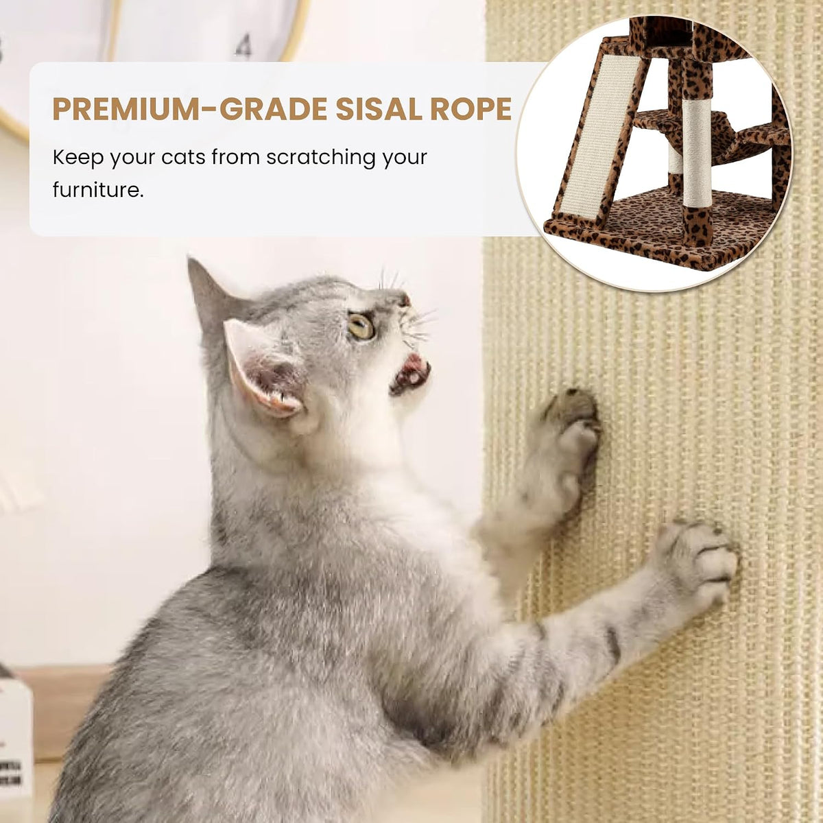 SHA CERLIN 65in Larger Cat Tree Tower Condo for Indoor - Leopard Print - image 4