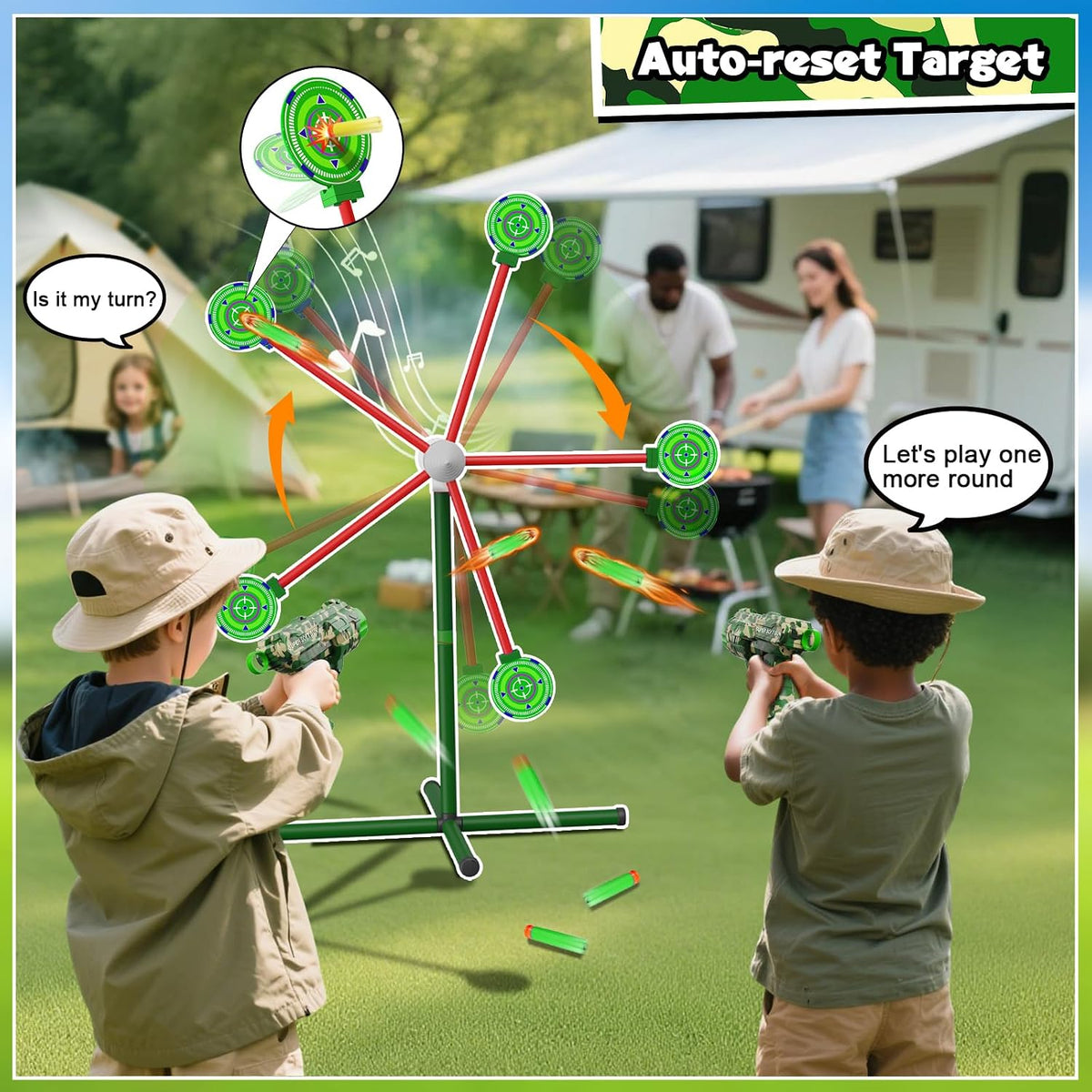 Rocket Shooting Games Toys with Rotating Target 2 Toy Guns 20 Foam - Green - image 2