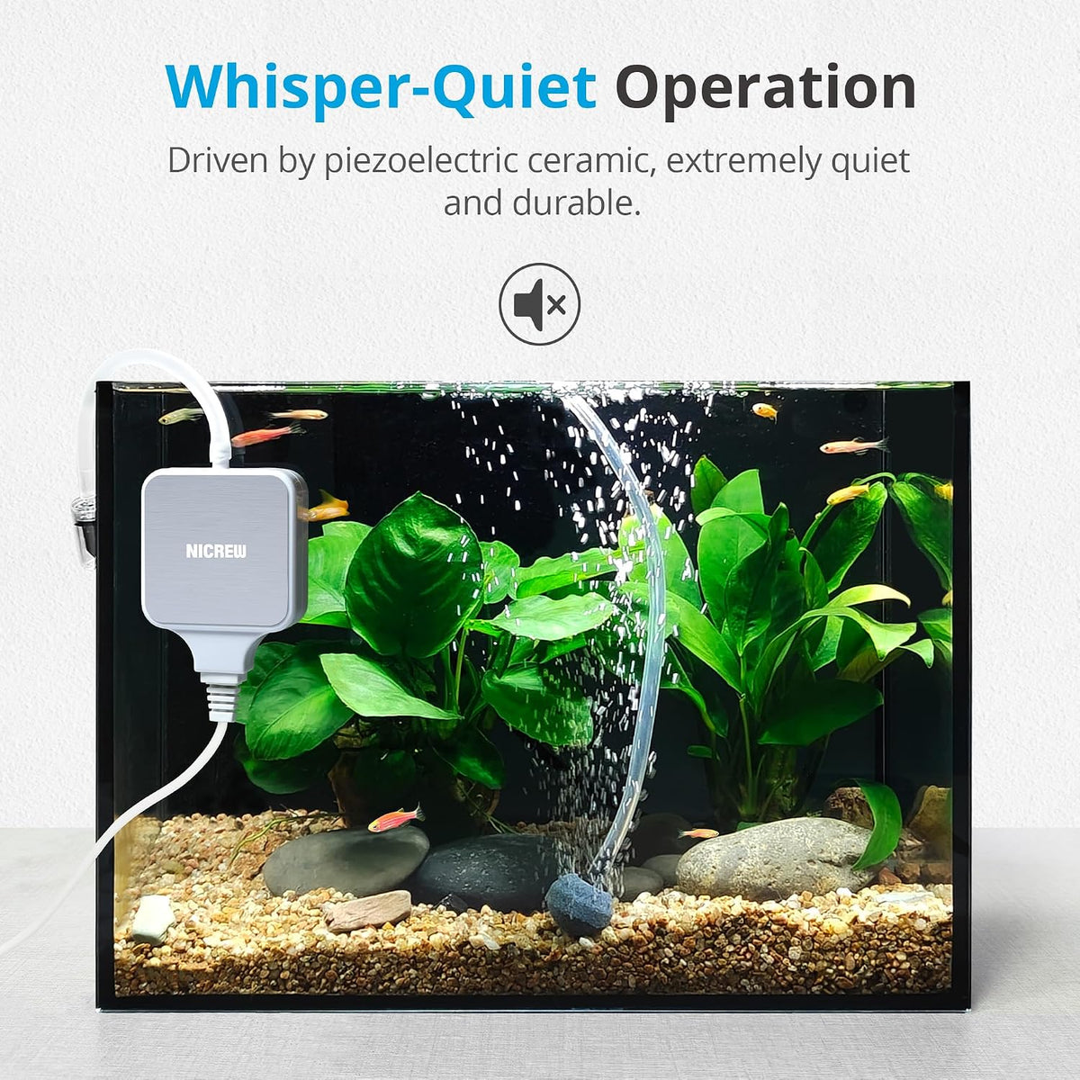 NICREW Nano Silent Aquarium Air Pump - up to 10 gallon / White - image 2