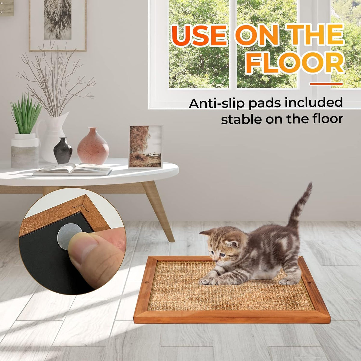Cat Scratching Post - BXL, Natural Wooden Sisal Cat Wall Scratcher, Floor or Wall Mounted Vertical - Single - image 3