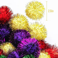 AUEAR, 24 Pack 2 Inch Extra Large Sparkle Cat Ball Glitter Tinsel Pom Pom Balls for Kittens (4 Assorsted Colors)
