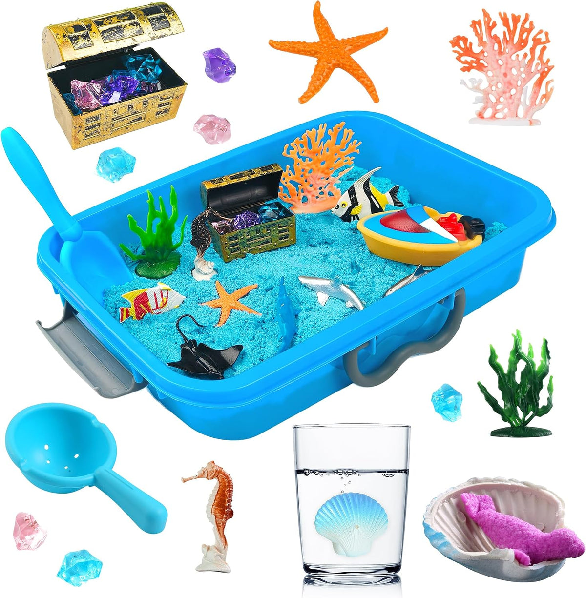 AGENTLAN Ocean Sensory Bin with Sensory Sand - OCEAN