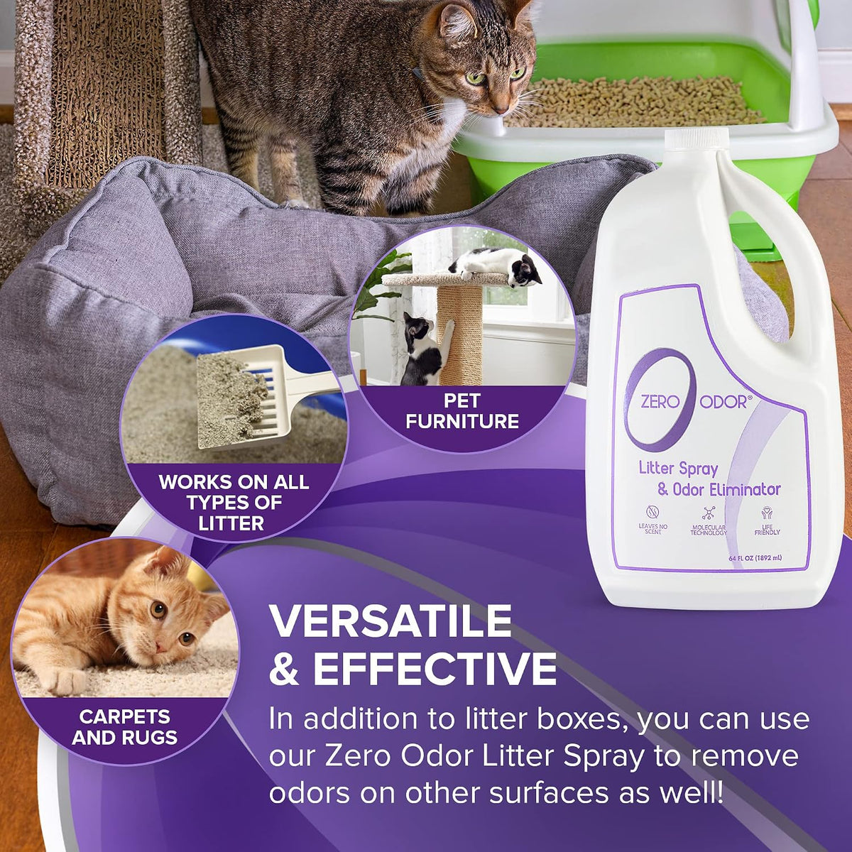 Zero Odor Litter Box Odor Eliminator Spray - 64 Fl Oz (Pack of 1) - image 3