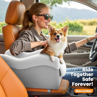 Portable Small Dog Seat for Car,Luxury Center Console Dog Car Seat Booster with Safety Tethers,Auti-Collapse Pet Travel Carrier for SUV,Truck.(Light Grey/White)