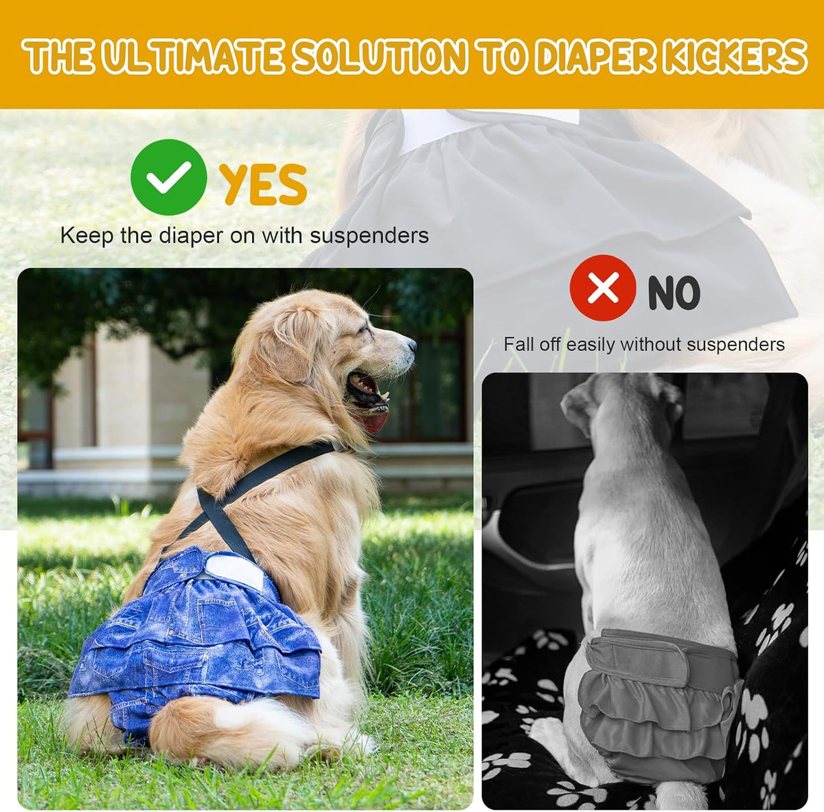 Avont 3 Pack Washable Female Dog Diaper with Suspender-Mixed Patern L – Essentials for Dogs - Mixed Pattern - Flag/Plaid/Jean / L - image 2