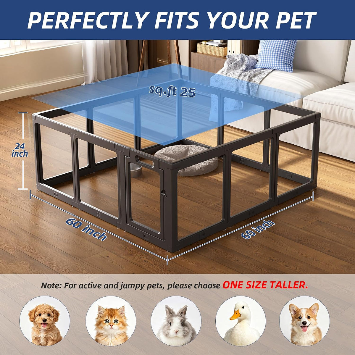 Clear Acrylic Dog Playpen Indoor Pet Pen, 24" H, 10 Panels - Black / 12 / 24"H - image 2