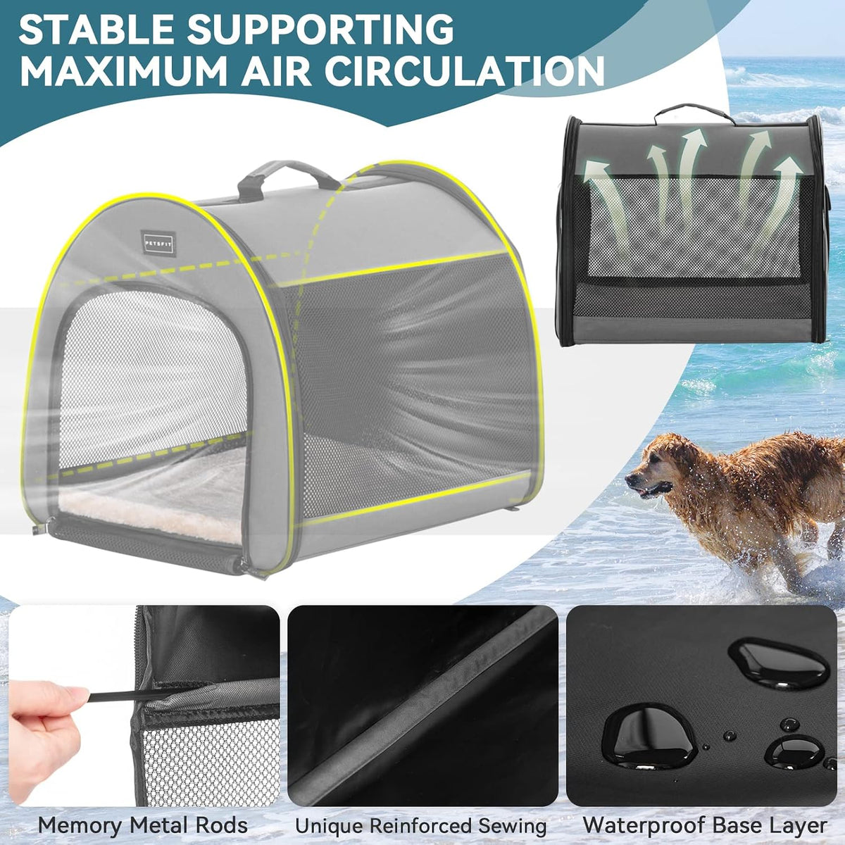 PETSFIT Portable Dog Crate, Travel Dog Crate, Roomy - Grey / 16.5"L x 16.0"W x 19.0"H - image 4