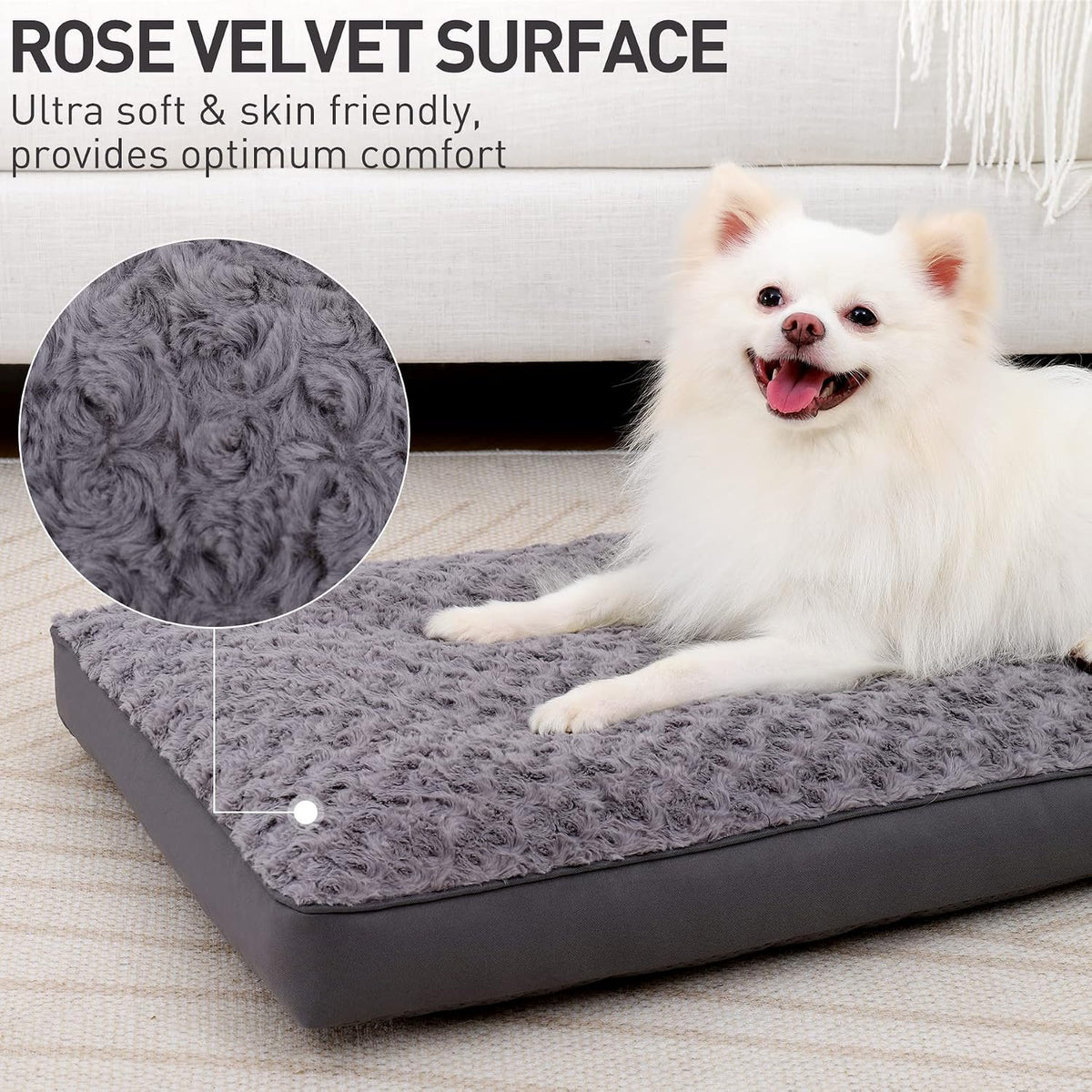 KSIIA Washable Dog Bed for Crate Waterproof for Medium Dogs - Grey / 23.0"L x 17.0"W x 3.0"Th - image 2