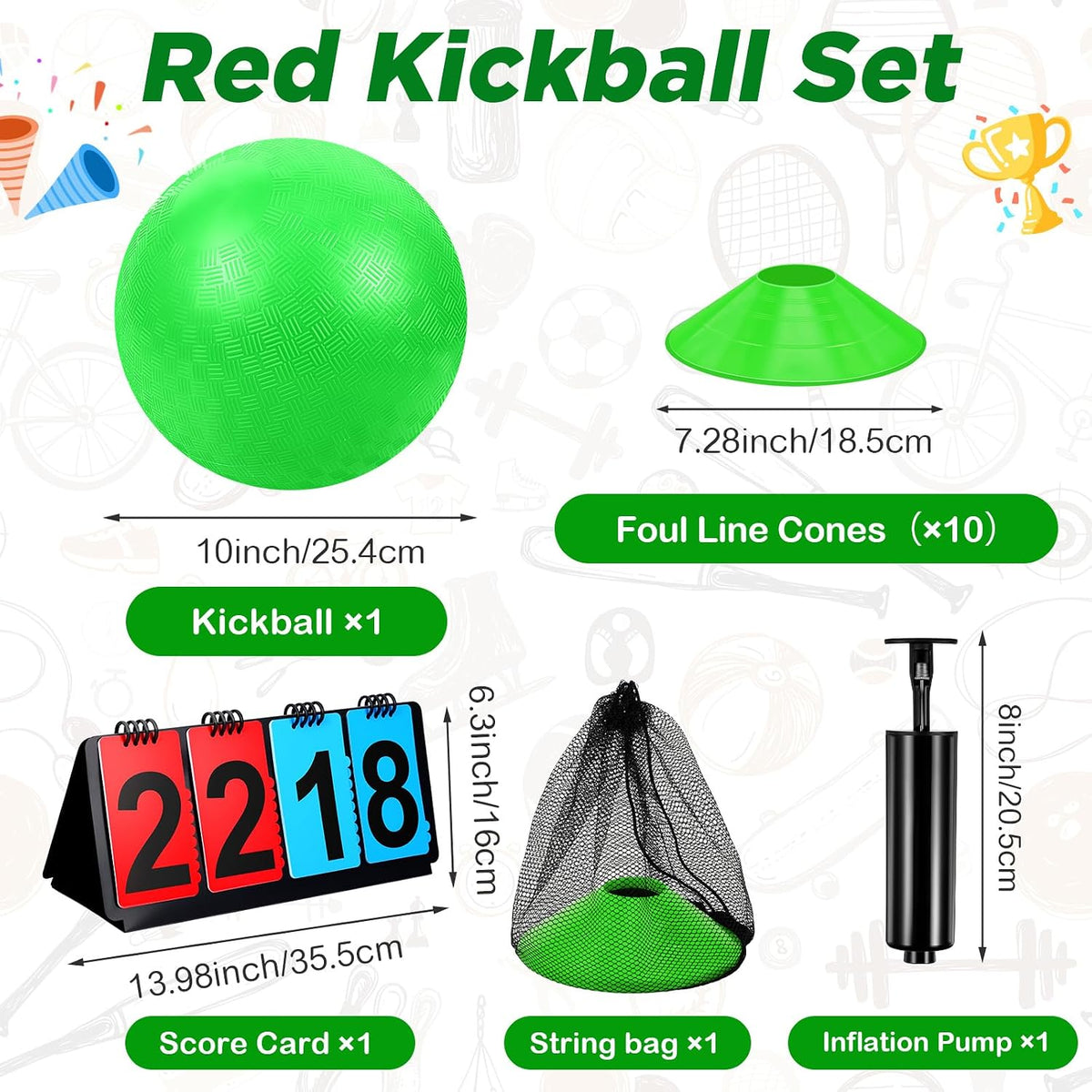 Jenaai blue kickball set with 10 inch ball, rubber bases, cones, scoreboard and pump - view 28
