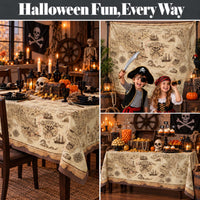 FUN RACCOON pirate party tablecloth with vintage treasure map and pirate ships print - view 8