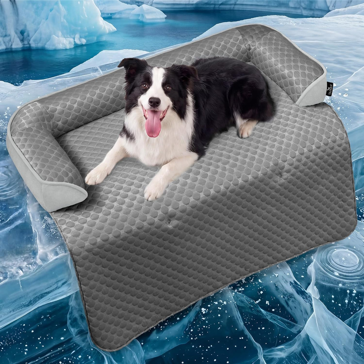 Calming Dog Bed for Couch with Cozy Raised Edge - Cooling Grey / 41"L x 37"W x 5"Th
