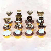 36PCS Happy 80th Birthday Cupcake Toppers Double Sided Black Gold - Straight Outta / 70th - image 4
