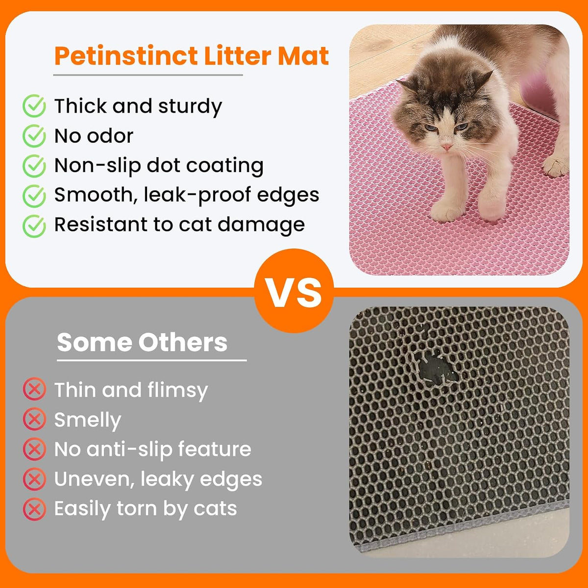 Cat Litter Mat, Double Layer Honeycomb Litter Box Mat – Daily Care for Cats - 30x22 Inches / Pink - image 3