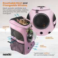 Cat Backpack Carrier, Airline Approved, Space Capsule Bubble Design, Ideal for Cats & Dogs up to 28-35 lbs, with Strong Straps, Safety Zippers, Mesh, Comfortable for Hiking & Travel (Pink)