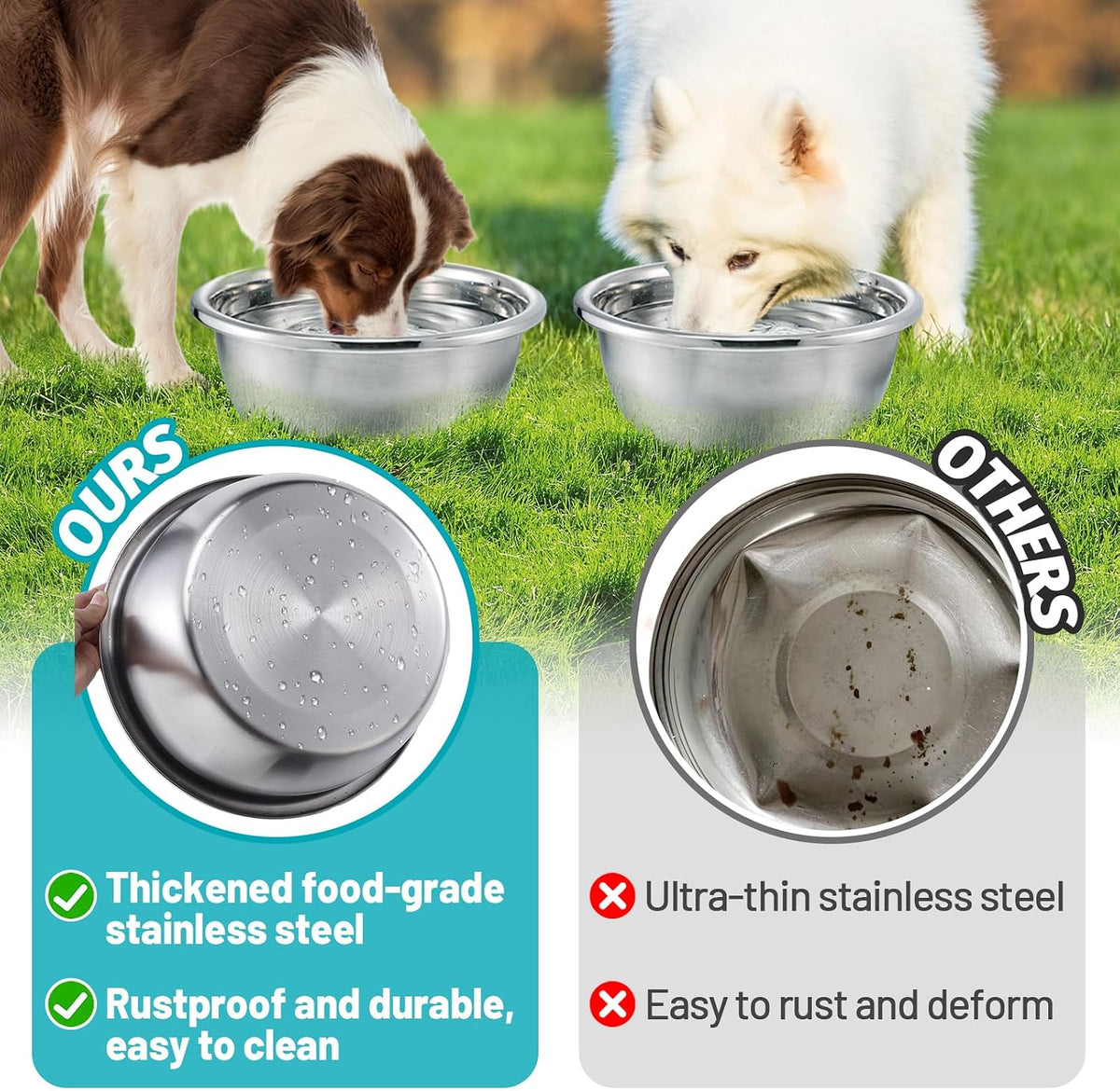 2Pcs 1.3 Gallons Food Grade Stainless Steel Large Dog Bowls – Essentials for Dogs - 1.3 Gallons - image 3