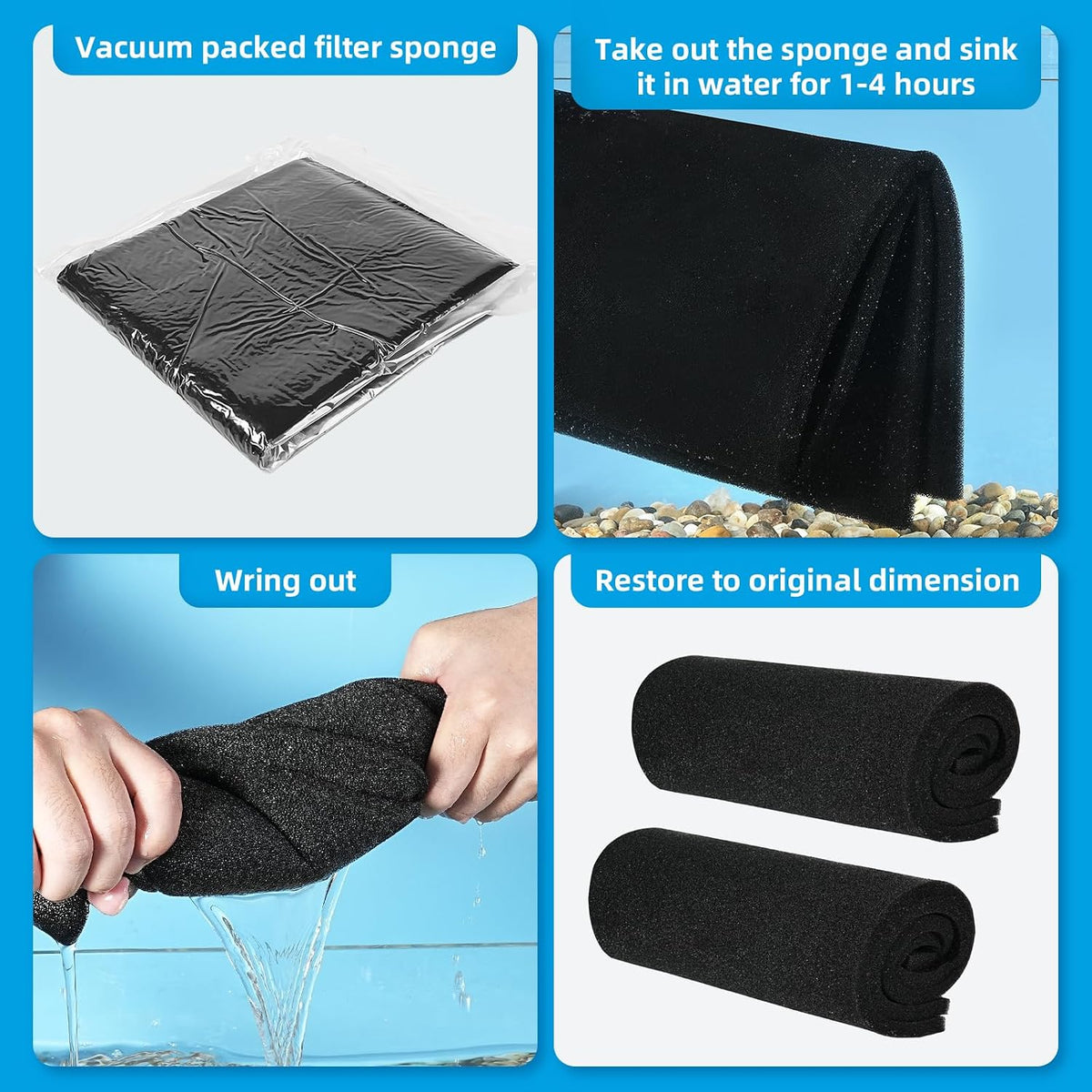 AQUANEAT 2 Pack Aquarium Bio Sponge Filter Media Pad Cut-to-Size Open - 20" x 20" x 0.5"H - image 3