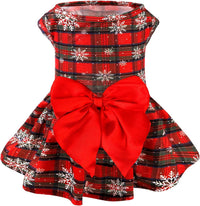 PUPTECK Classic Beige Plaid Dog Dress with Bow Puppy Skirt Clothes M – Essentials for Dogs - Red(Snow) / Medium