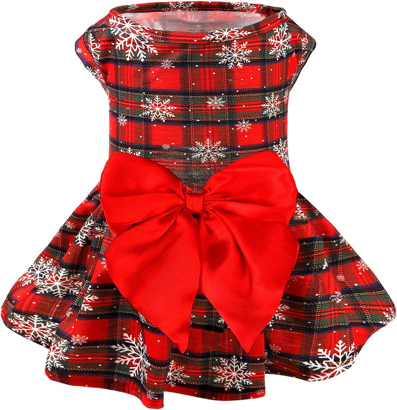 PUPTECK Classic Beige Plaid Dog Dress with Bow Puppy Skirt Clothes M – Essentials for Dogs - Red(Snow) / Medium