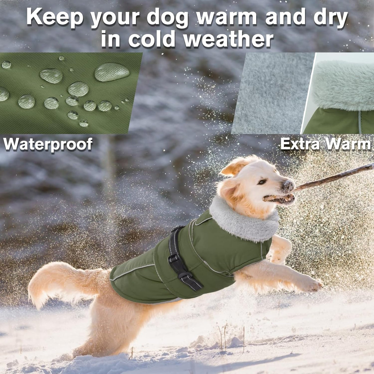 Dog Coats for Large Dogs Waterproof Dog Jacket with Adjustable Fit – Essentials for Dogs - 2XL / Army Green - image 2