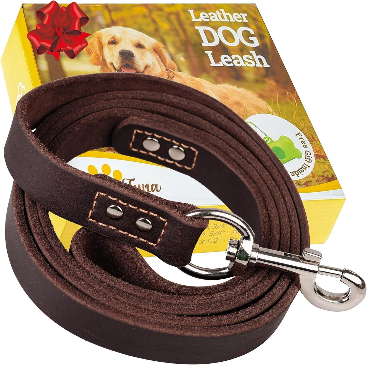 ADITYNA Leather Dog Leash for Large, and Small Dogs - L - 6 ft x 3/4 inch / Brown