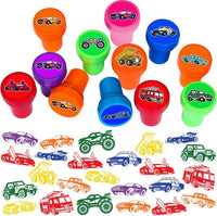 Car and truck stampers for kids, 12 pre-inked stamps in different vehicle designs and colors - view 4