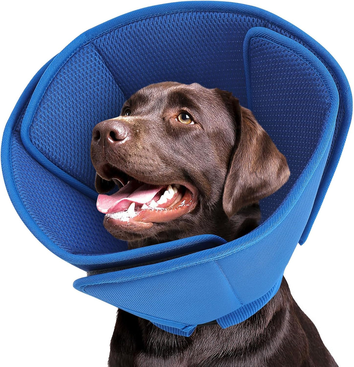 Queenmore soft 3-panel mesh dog cone for large dogs with drawstring and hook closure