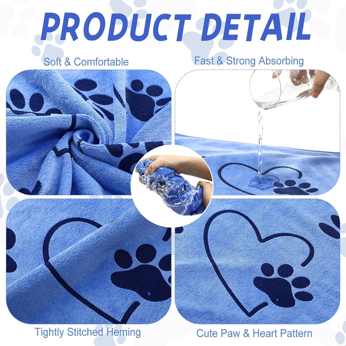 Fanfanwin 4 Pcs Dog Bath Towels Microfiber Drying Dog Towel Absorbent - Blue, Yellow, Pink, Apple Green - image 3