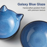 Nihow Ceramic Basic Cat Bowls: 5 Inch Cat Bowl for Food & Water – Essentials for Cats - 6.8 OZ+15.5 OZ / Blue & Black - image 4