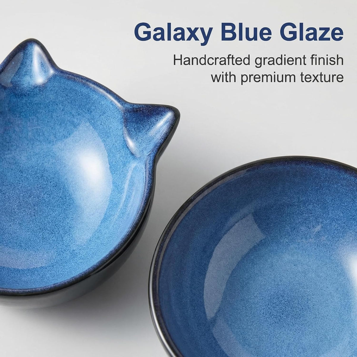 Nihow Ceramic Basic Cat Bowls: 5 Inch Cat Bowl for Food & Water – Essentials for Cats - 6.8 OZ+15.5 OZ / Blue & Black - image 4