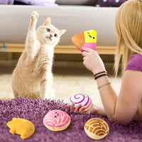 L1rabe Mexican Catnip Stuffed Toys - Hispanic Heritage Month 5Pcs Concha Cafecito Pan Dulce Funny Cat Toys for Cat Lovers Indoor Kitten Chew Bite Kick Non-Toxic Pet Supplies Kitten Birthday Presents
