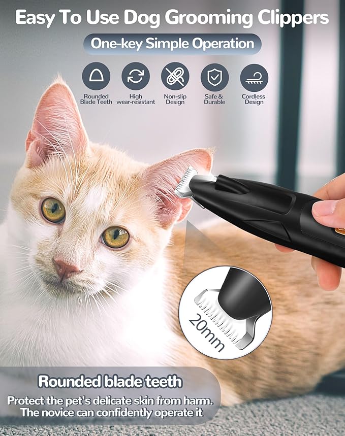 LEYOUFU Dog Clippers for Grooming, 2 Speed Dog Paw Trimmer with LED Light, Rechargeable Low Noise Pet Shaver for Trimming Dogs Cats Hair Around Paws, Eyes, Ears, Face, Rump (Black)