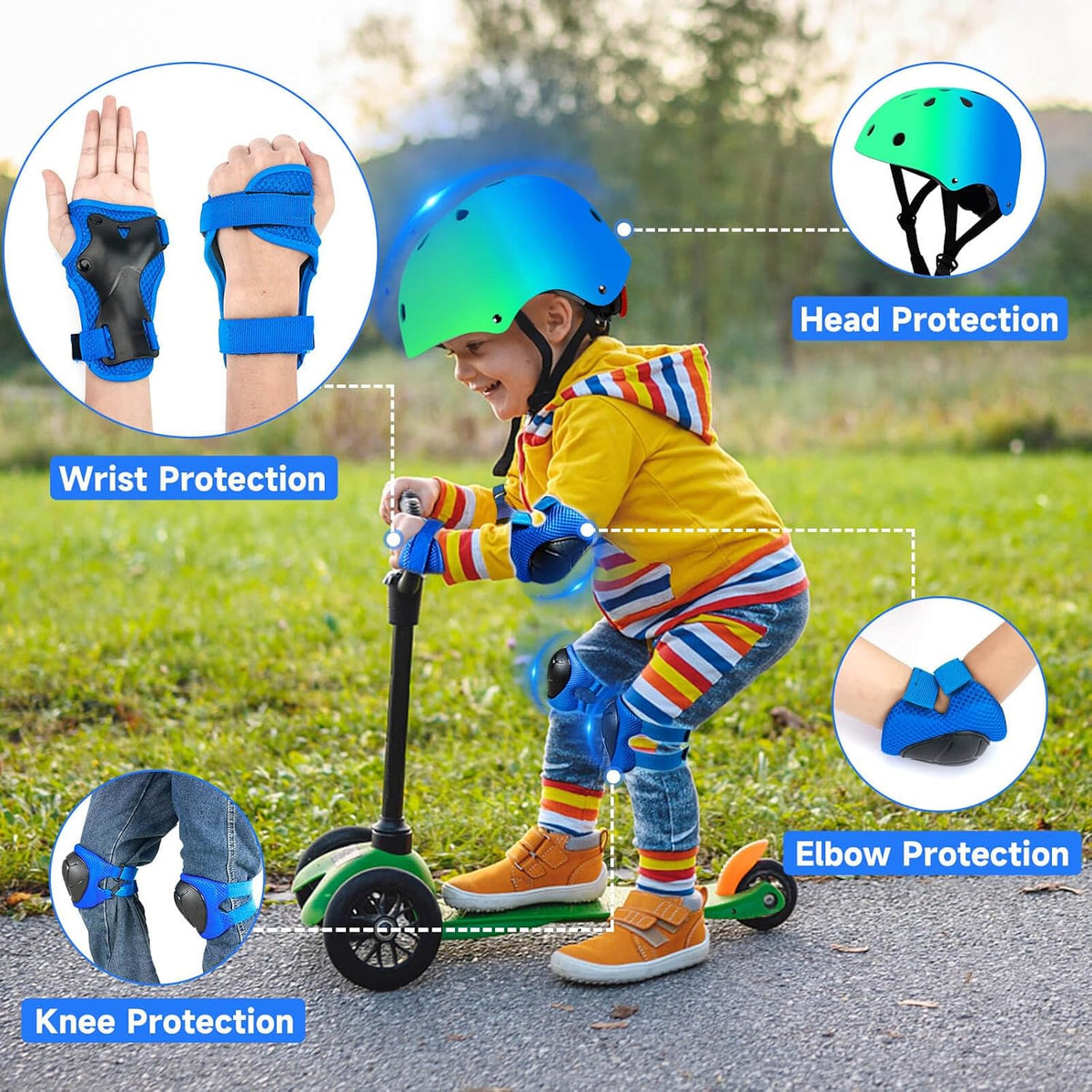 Toddler Kids Bike Helmet Set with Knee Elbow Pads - Cyanblue / Medium: 21.7"-22.8"/55-58cm - image 2