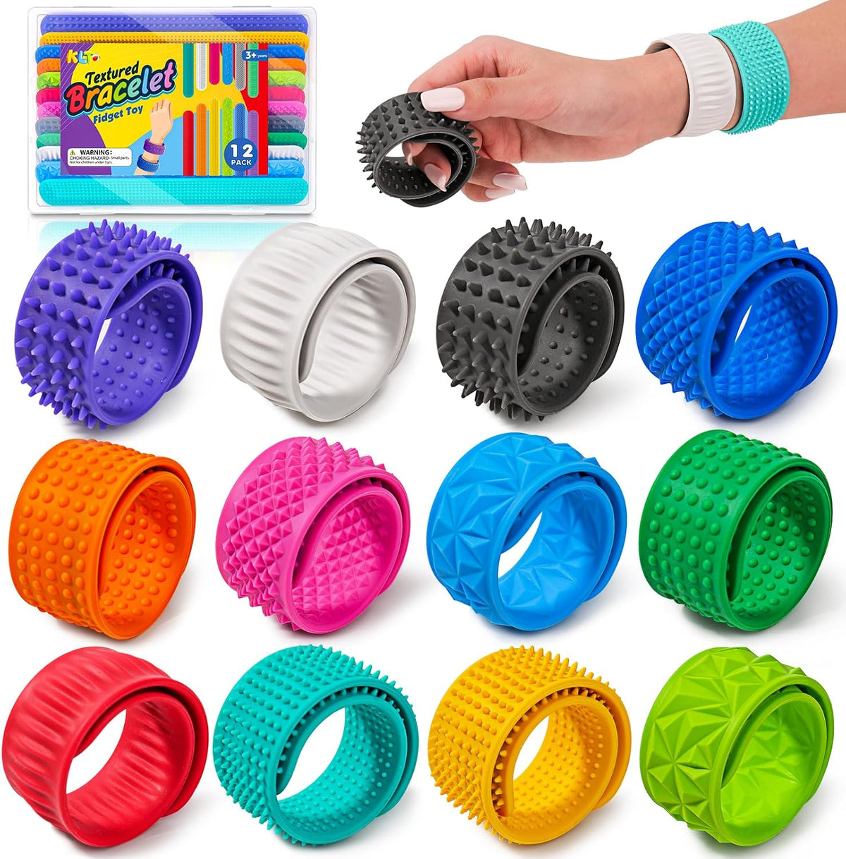 Sensory Fidget Toys for Kids: Textured Silicone Slap Bracelets 6 Pack - 12pcs