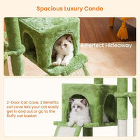 Heybly Cat Tree with Cat Self Groomer Brush, Cat Tower Condo for Indoor Cats with Padded Plush Perch, Cat House with Basket Scratching Board Post, Green HCT005SGR