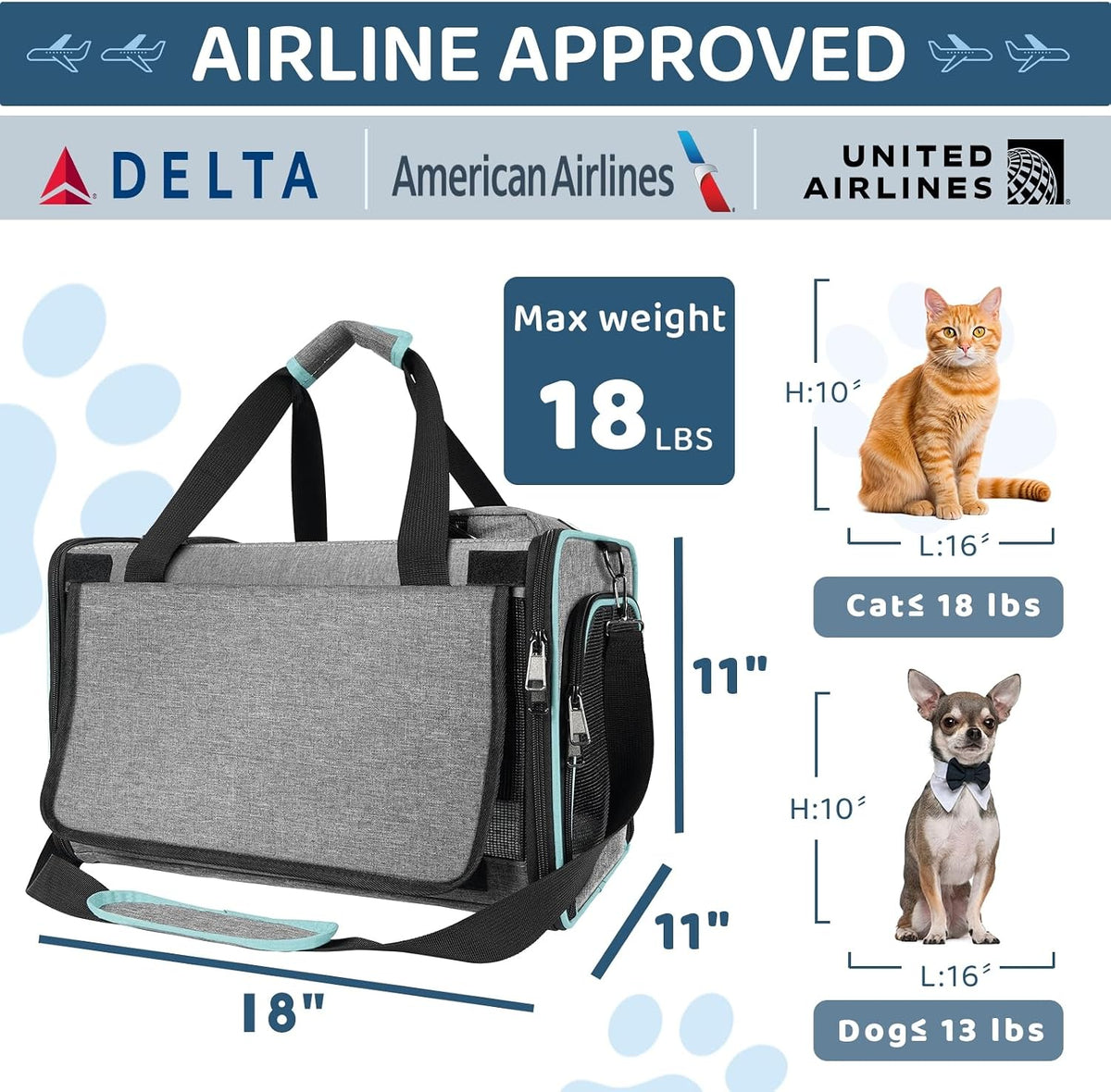 Cat Carrier American, United - 18.0"L x 11.0"W x 11.0"H - image 4