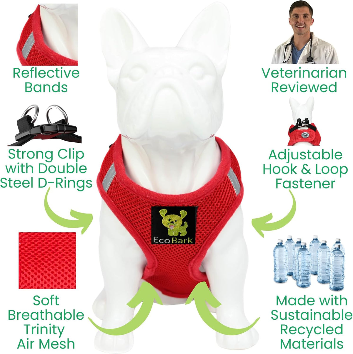 EcoBark XXS Dog Harness, Soft Step in Teacup Puppy Mesh Vest - XXS- 4 to 5 lbs- Chest Up to 11 in (Pack of 1) / Red - image 3